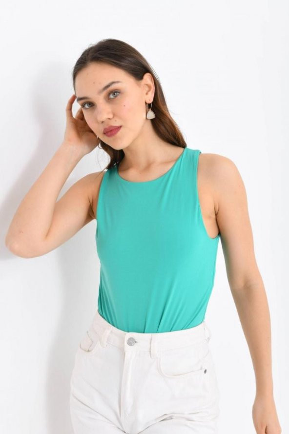 Askılı Bisiklet Yaka Kadın Yeşil Bodysuit - 4