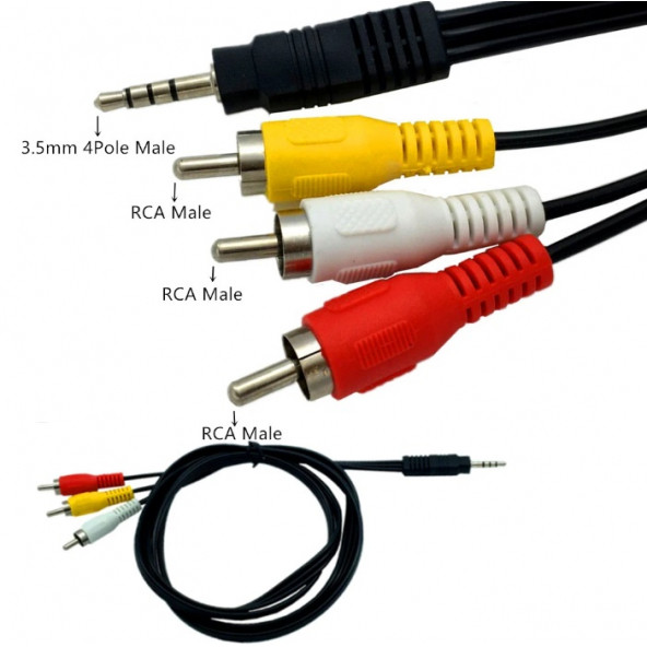 3.5mm Stereo (Erkek) to 3 x RCA (Erkek) Çevirici Kablo - 2