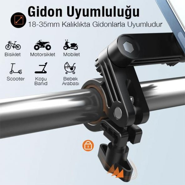 Coofbe Kilitli 360 Dönebilen Oynar Başlık Motorsiklet Tutucu Bisiklet Telefon Tutucu Scooter Tutucu - 2