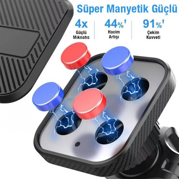 Coofbe Super 4X Güçlü Mıknatıslı Araç Tutucu Havalandırma Bölmesi Araç İçi Telefon Tutucu Oynar Başlık - 4