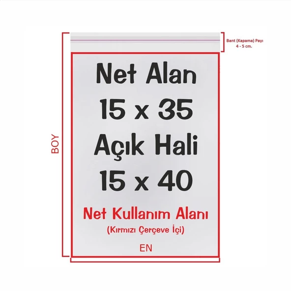 15x35+5 cm. (15x40) 100 Adet - Şeffaf Bantlı Yapışkanlı OPP Jelatin Poşet