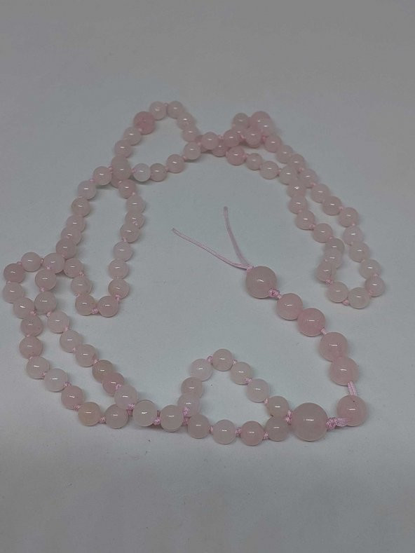 Pembe Kuvars Taşı Tesbih 6mm 99luk Ara Düğümlü El Yapımı ürün görseli
