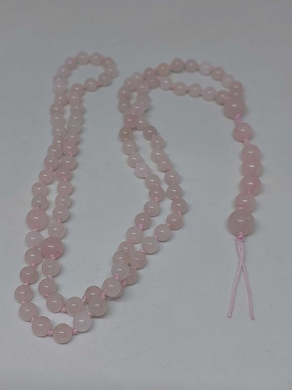 Pembe Kuvars Taşı Tesbih 6mm 99luk Ara Düğümlü El Yapımı - Resim 2