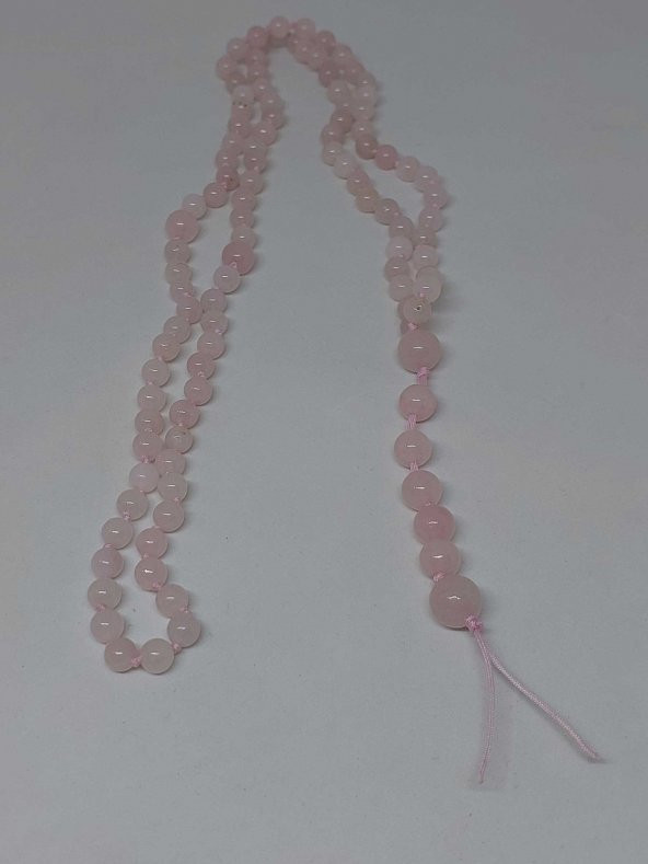 Pembe Kuvars Taşı Tesbih 6mm 99luk Ara Düğümlü El Yapımı - Resim 3