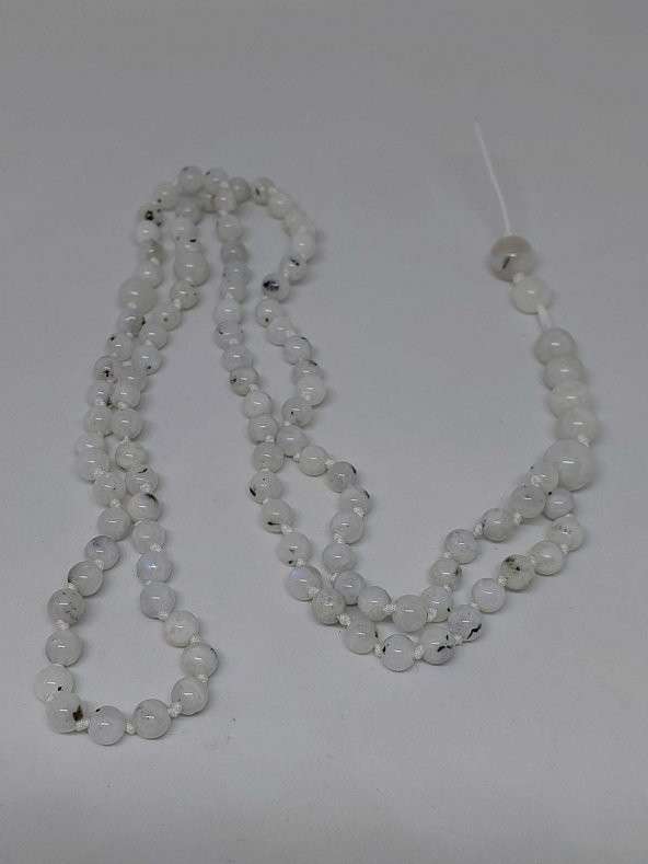 Ay Taşı Tesbih 6mm 99luk Ara Düğümlü El Yapımı - Resim 2