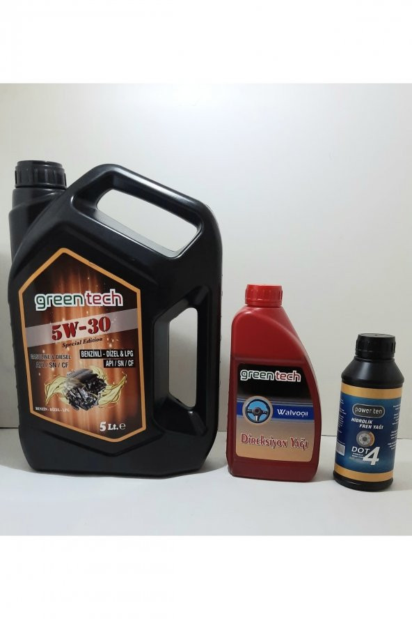 Greentech 5w-30 Motor Yağı 5 Litre Atf Direksiyon Yağı 900 ml Dot 4 Hidrolik Fren Yağı 400 ml 3 Lü