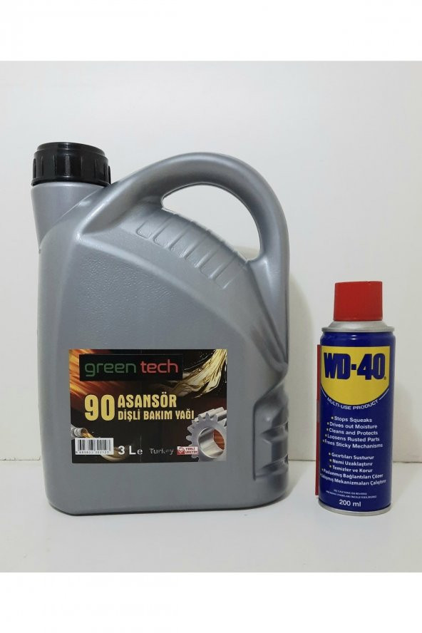 Greentech 90 Asansör Bakım Yağı 3 Litre + Wd 40 Çok Amaçlı Yağlayıcı 200 ml