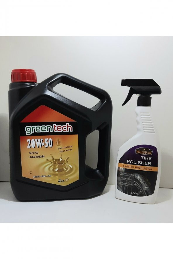 Greentech 20w-50 Motor Yağı 4 Litre + Lastik Parlatıcı 500 Ml