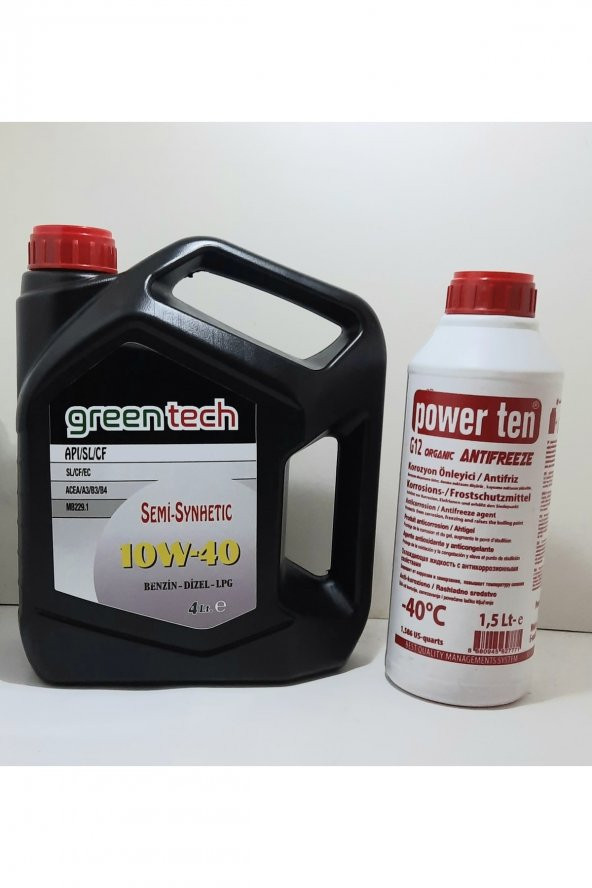 Greentech 10w-40 Motor Yağı 4 Litre + Kırmızı Antifiriz 1,5 Litre