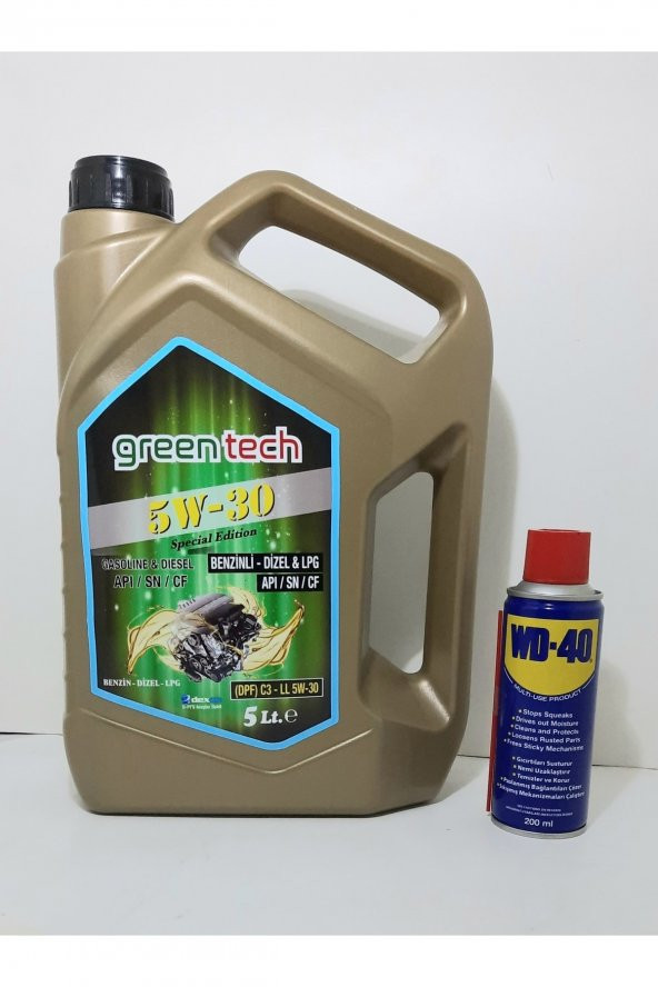 Greentech 5w-30 Motor Yağı 5 Litre Dpf Partiküllü+ Wd 40 Çok Amaçlı Yağlayıcı 200 Ml