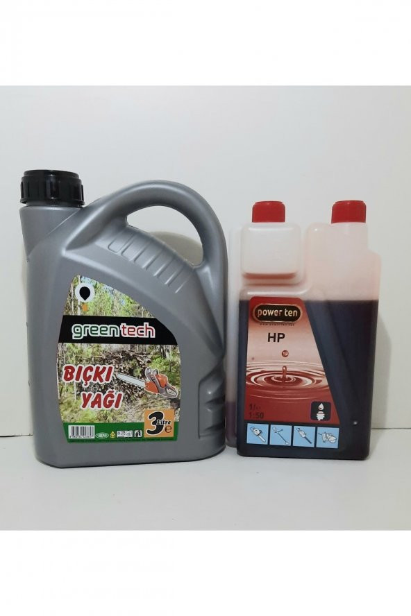 Greentech Bıçkı Yağı 3 Litre + Powerten Ölçekli 2 Zamanlı Motor Yağı Ağaç Kesme Bıçkı 1 Litre