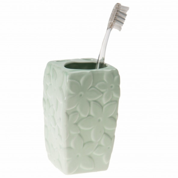 LY-J111B SERAMİK DİŞ FIRÇALIK ÇİÇEKLİ MAVİ MODEL 7X7X12CM