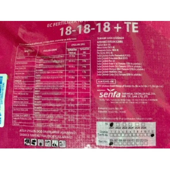 Senfa Flora Fa 18.18.18 Tamamı Suda Çözünen NPK damlama/Yaprak Gübresi - 3