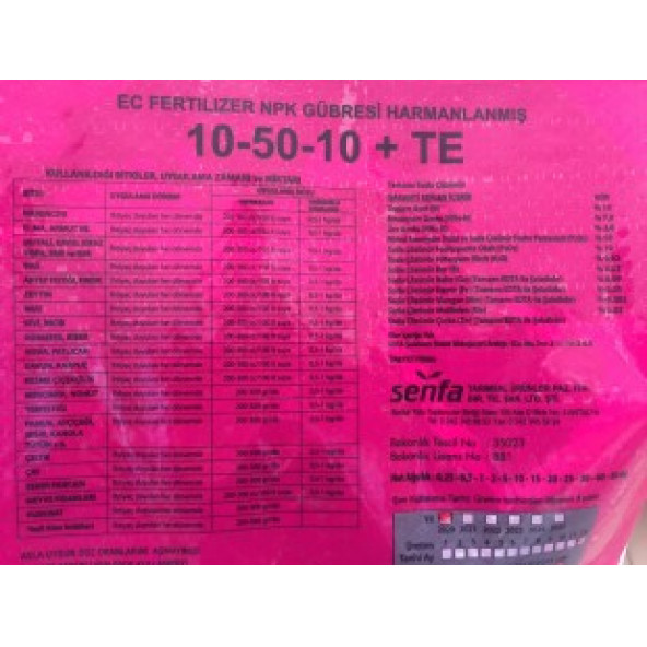 SENFA Flora FA 10.50.10  TE Harmanlanmış Özel NPK Gübresi 15 Kg - 3