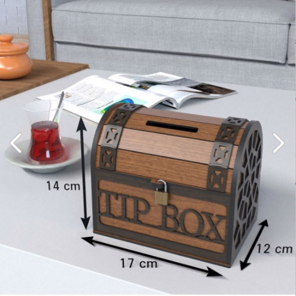 TİP BOX AHŞAP KUMBARA SANDIK TİPİ TİPBOX KİLİTLİ BAHŞİŞ KUTUSU - 3
