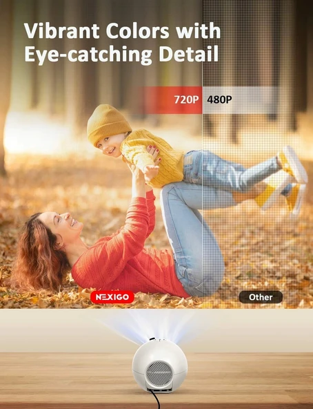 NexiGo Mini Taşınabilir Projektör Çizgi Film için Çocuklara Hediye Beyaz - 3