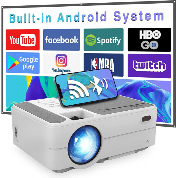 ZCGOBN Mini Akıllı Ev Sineması Projektörü Full HD 1080P Desteklenir
