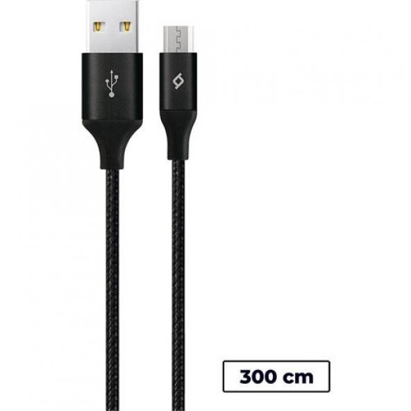 Ttec 2DK22S Alumicable XXL Micro USB Şarj Kablosu 3 Metre Siyah