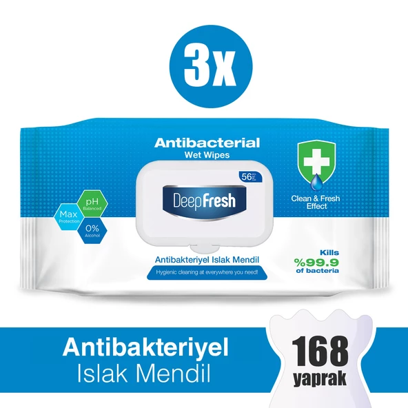 Antibakteriyel Islak Havlu 3'lü Paket 168 Yaprak