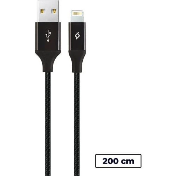 Ttec  2DK19S AlumiCable XL USB-A - Lightning Şarj Kablosu 2 metre Siyah