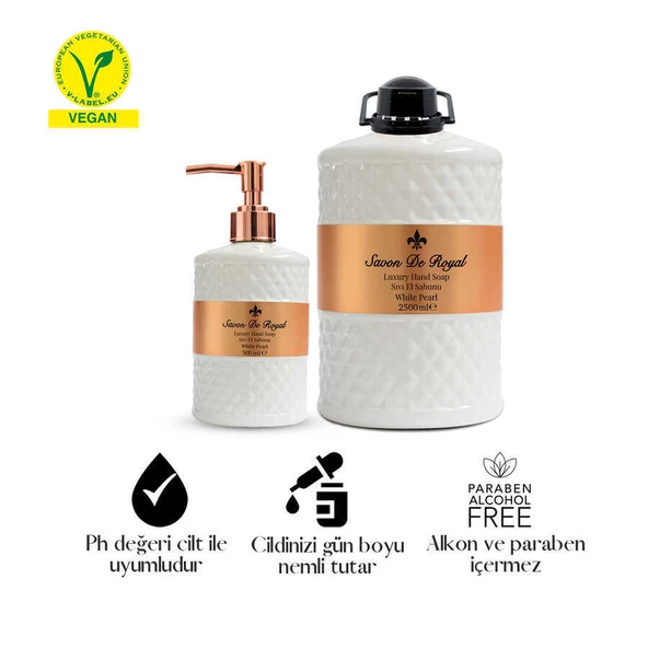 Savon De Royal Luxury Vegan Sıvı Sabun White Pearl 2,5 lt & 500 ml - Resim 2