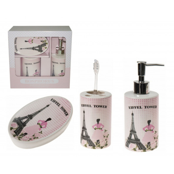 LY-J116 SERAMİK 3 LÜ BANYO SETİ EYFEL KULESİ MODEL 20X20X10CM