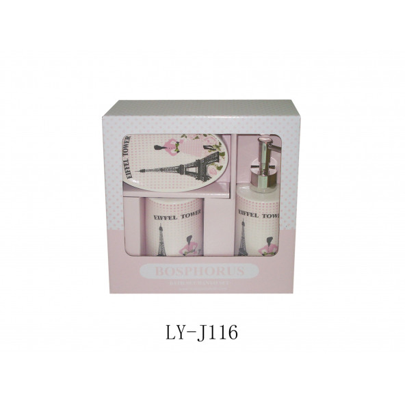 LY-J116 SERAMİK 3 LÜ BANYO SETİ EYFEL KULESİ MODEL 20X20X10CM - 2