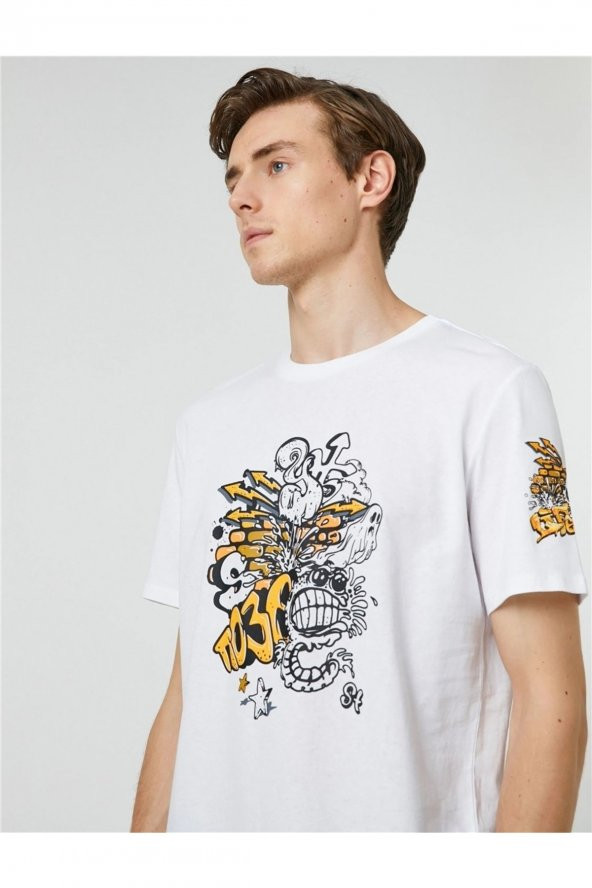 3sam10038hk KOTON Beyaz Erkek Jersey Pamuk T-shirt - 3