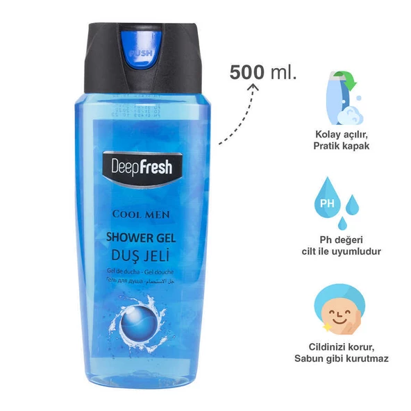 Deep Fresh Pratik Kapaklı Erkek Duş Jeli Cool Men 500 ml - 6