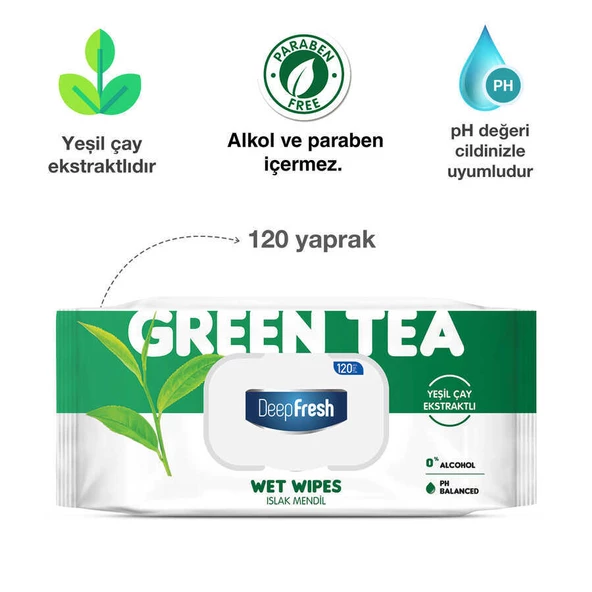 Deep Fresh Doğal Özlü Yeşil Çay Islak Mendil 120 Yaprak - 6