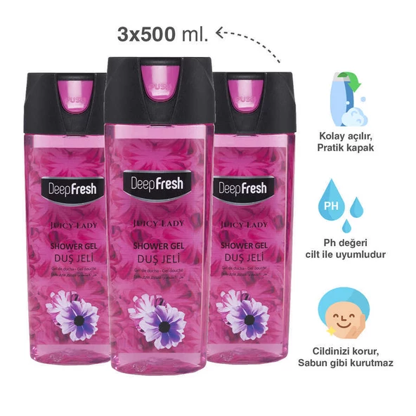 Deep Fresh Pratik Kapaklı Kadın Duş Jeli Juicy Lady 3 x 500 ml - 6