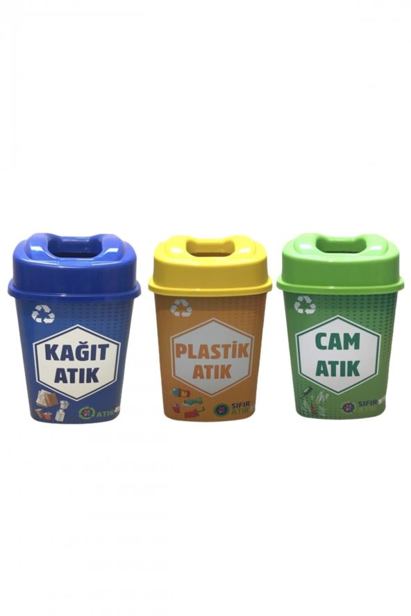 dilekstores   Sıfır Atık Geri Dönüşüm Atık Kutusu 3lü Set-60 Lt Kargo Dahil