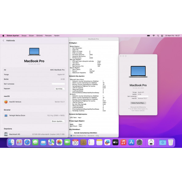 Apple MacBook Pro İKİNCİ EL EKRANI KIRIK M1 Çip 8GB 256GB SSD macOS 13" QHD Gümüş MYDA2TU/A - 11