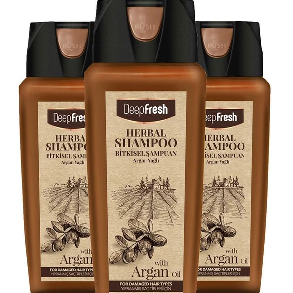 Deep Fresh Herbal Bitkisel Şampuan Argan Yağı Özlü Yıpranmış Saçlar 3 x 500 ml