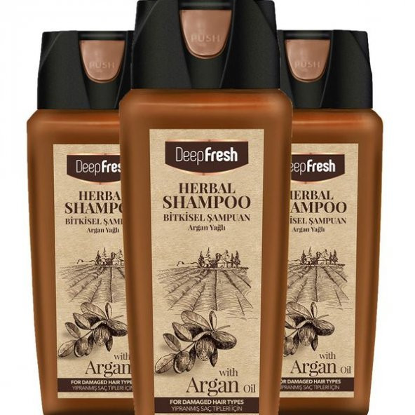 Deep Fresh Herbal Bitkisel Şampuan Argan Yağı Özlü Yıpranmış Saçlar 3 x 500 ml