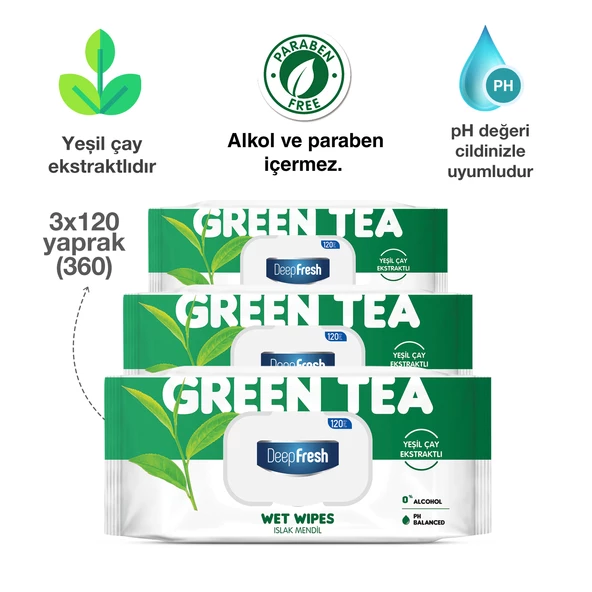 Deep Fresh Doğal Özler Yeşil Çay Islak Mendil 3 x 120 Yaprak - 3