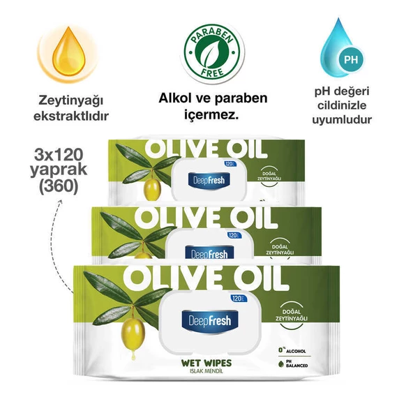 Deep Fresh Doğal Özler Zeytinyağı Islak Mendil 3 x 120 Yaprak - 8