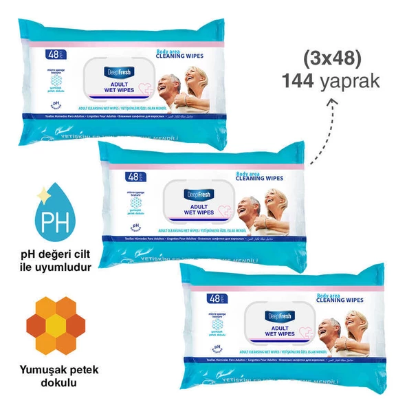 Deep Fresh Yetişkin Vücut Temizleme Mendili 3 lü Paket 144 Yaprak - 8