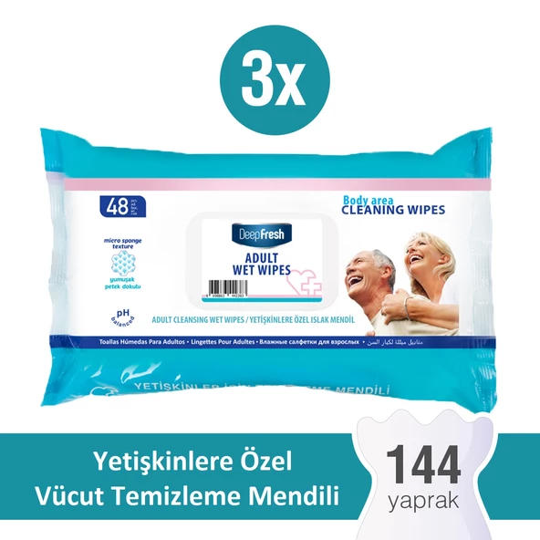 Deep Fresh Yetişkin Vücut Temizleme Mendili 3 lü Paket 144 Yaprak