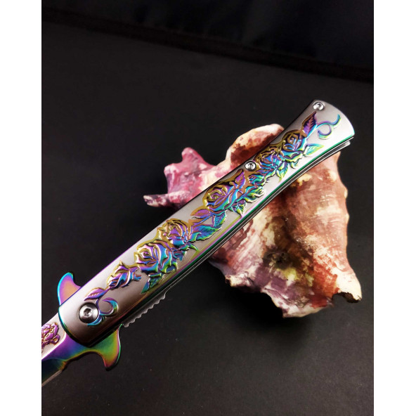 Browning Gökkuşağı Gül Desenli Kamp Çakısı - 3