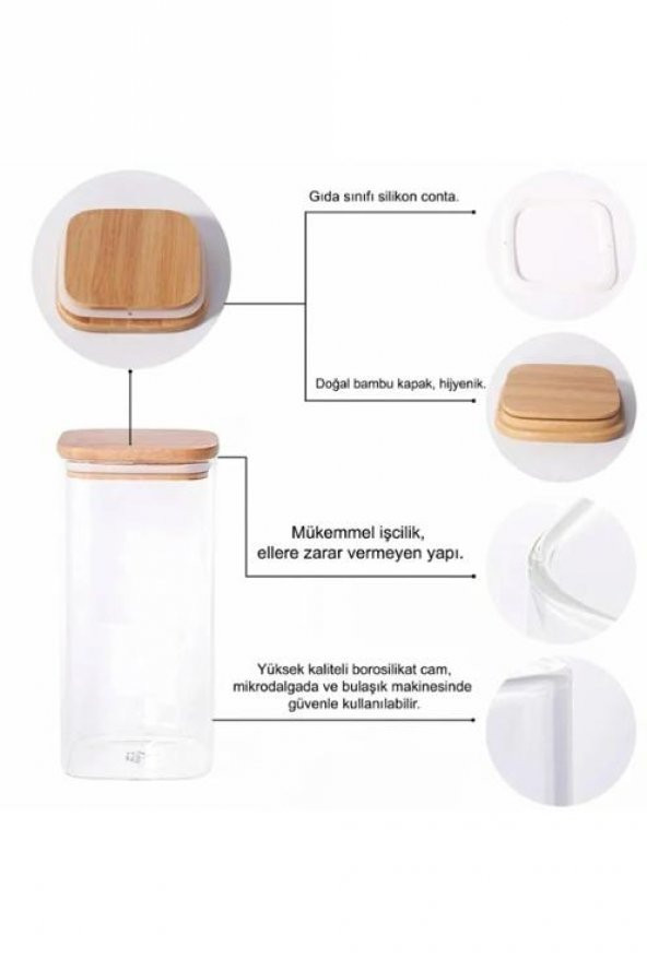 Paçi 6lı Bambu Kapaklı Kare Cam Kavanoz 300 ml. MLN.400986 - 2