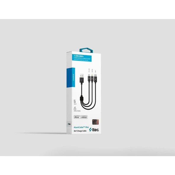 Ttec  2DK31 Alumicable Mini Trio 30cm Şarj Kablosu USB-A - USB-C / Lightning / Micro USB - 2