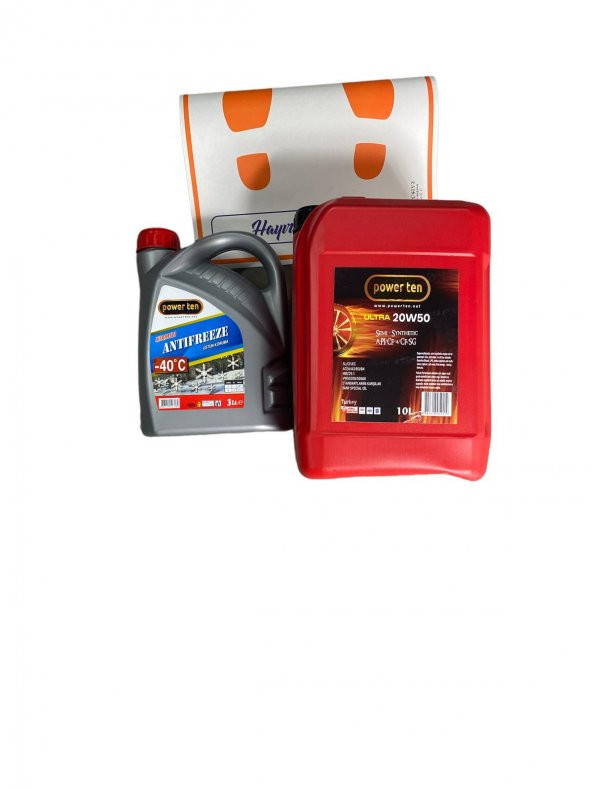 powerten 20w50 motor yağı 10 lt + kırmızı antifiriz 3 lt