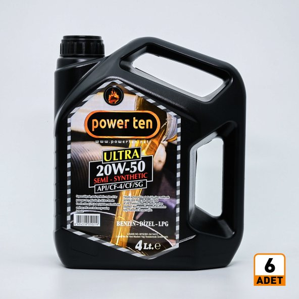 POWERTEN 20W50  Motor Yağı 4 LİTRE  6 adet 1 koli 2022