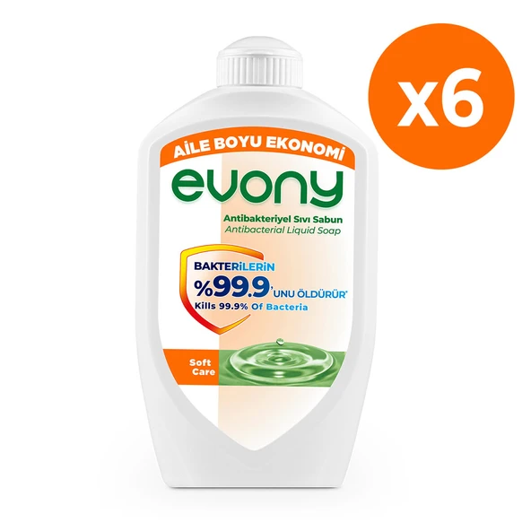 Evony Antibakteriyel Sıvı Sabun Soft Care 1500ml 6 Adet (1 koli)