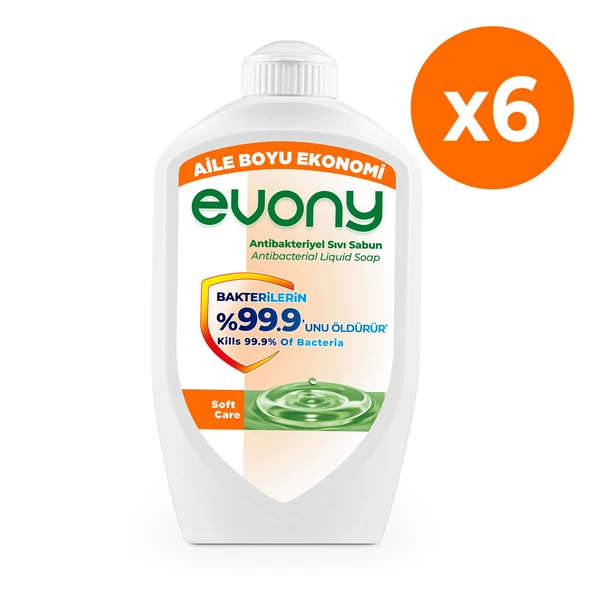 Evony Antibakteriyel Sıvı Sabun Soft Care 1500ml 6 Adet (1 koli)