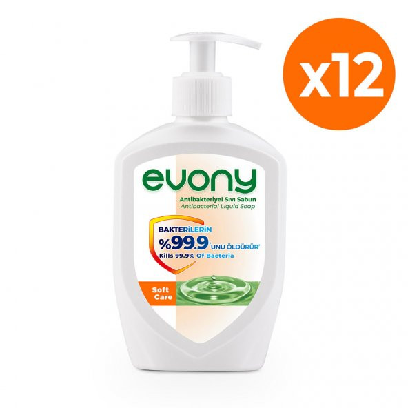 Evony Antibakteriyel Sıvı Sabun Soft Care 300ml 12 Adet (1 koli)