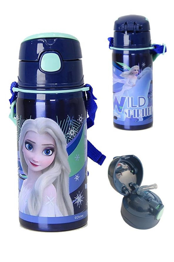 Kız Çocuk Çelik Matara 500ml 1 Adet Frozen Elsa Çelik Suluk 1 Adet Frozen Lisanslı Okul Matarası