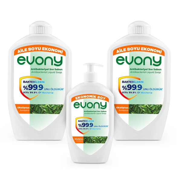 Evony Antibakteriyel Sıvı Sabun Okaliptus 1500ml x 2 Adet + 700ml