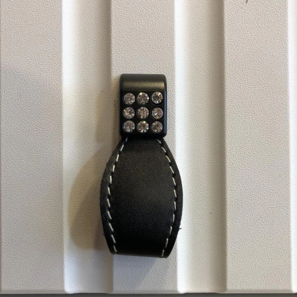 Deri Düğme Kulp Taşlı Siyah (2 Adet) - Resim 2